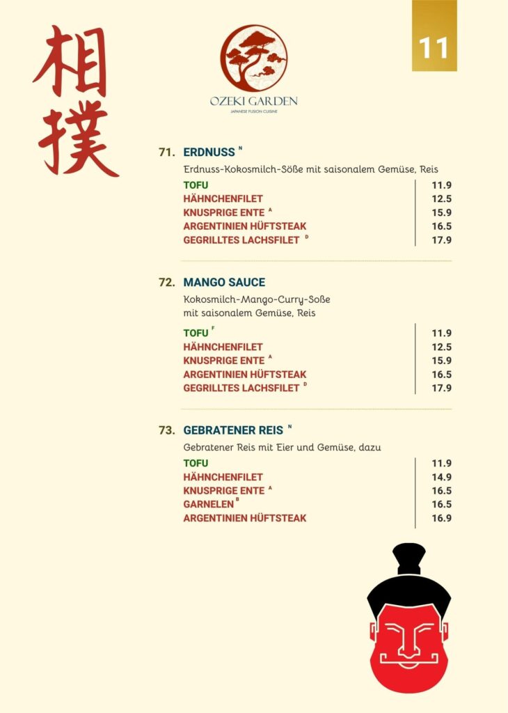 Speisekarte Ozeki Garden