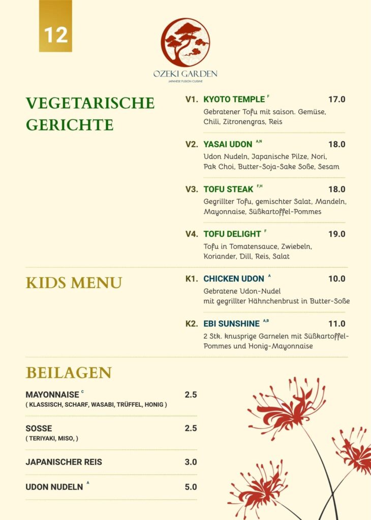 Speisekarte Ozeki Garden