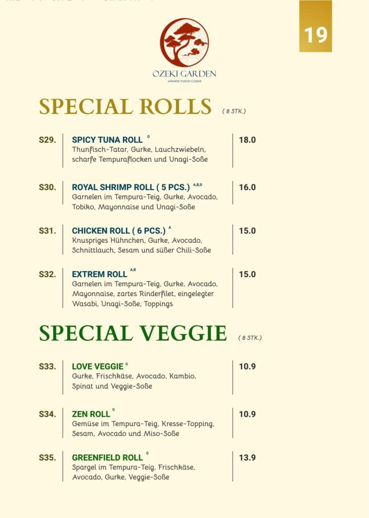 Speisekarte Ozeki Garden