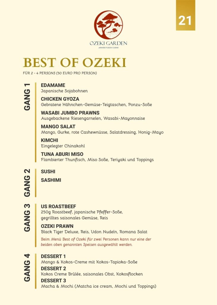 Speisekarte Ozeki Garden
