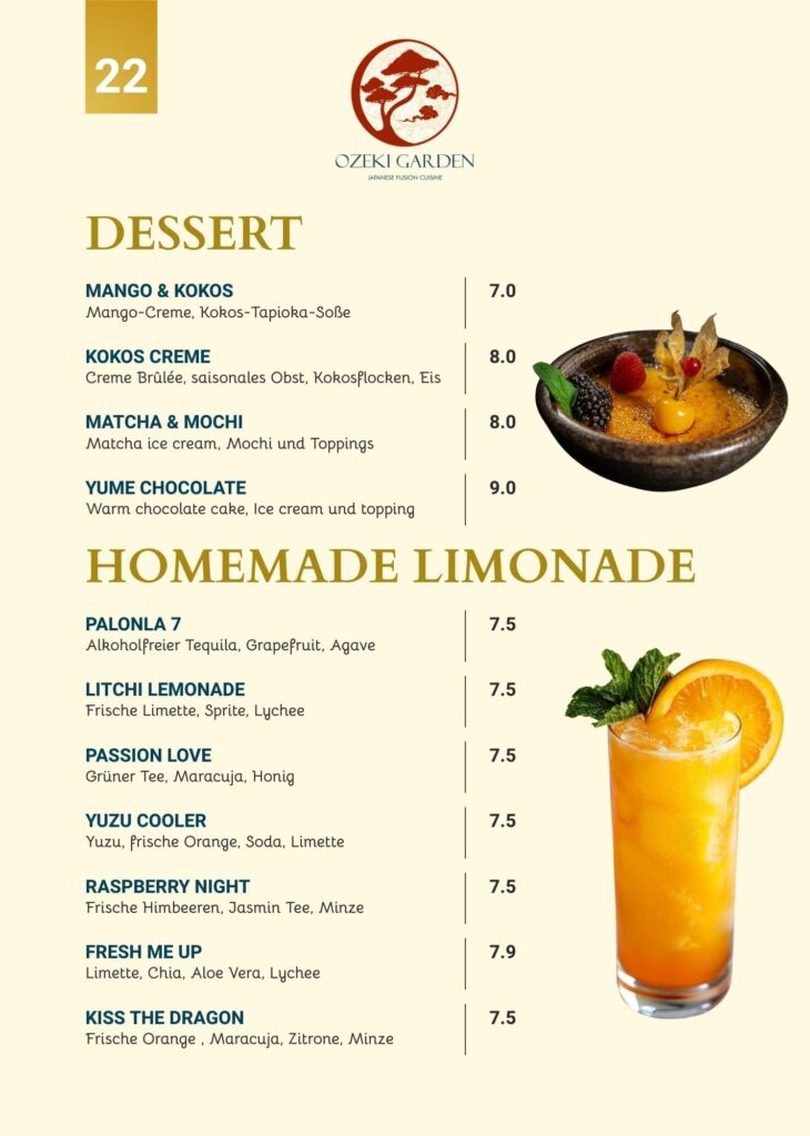 Speisekarte Ozeki Garden