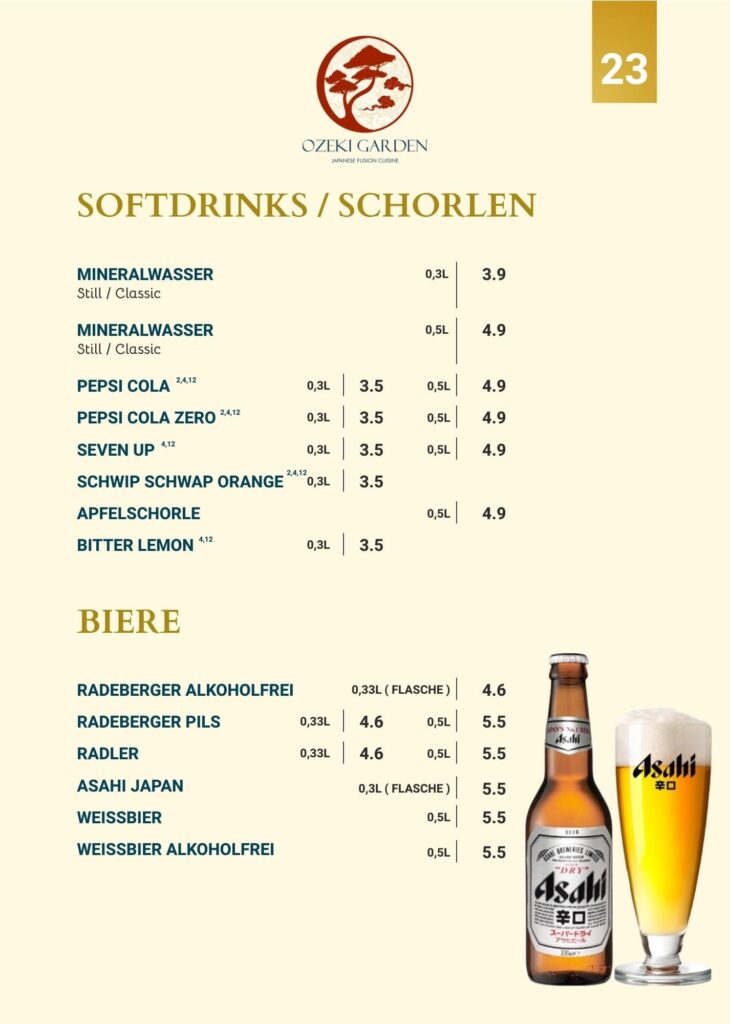 Speisekarte Ozeki Garden
