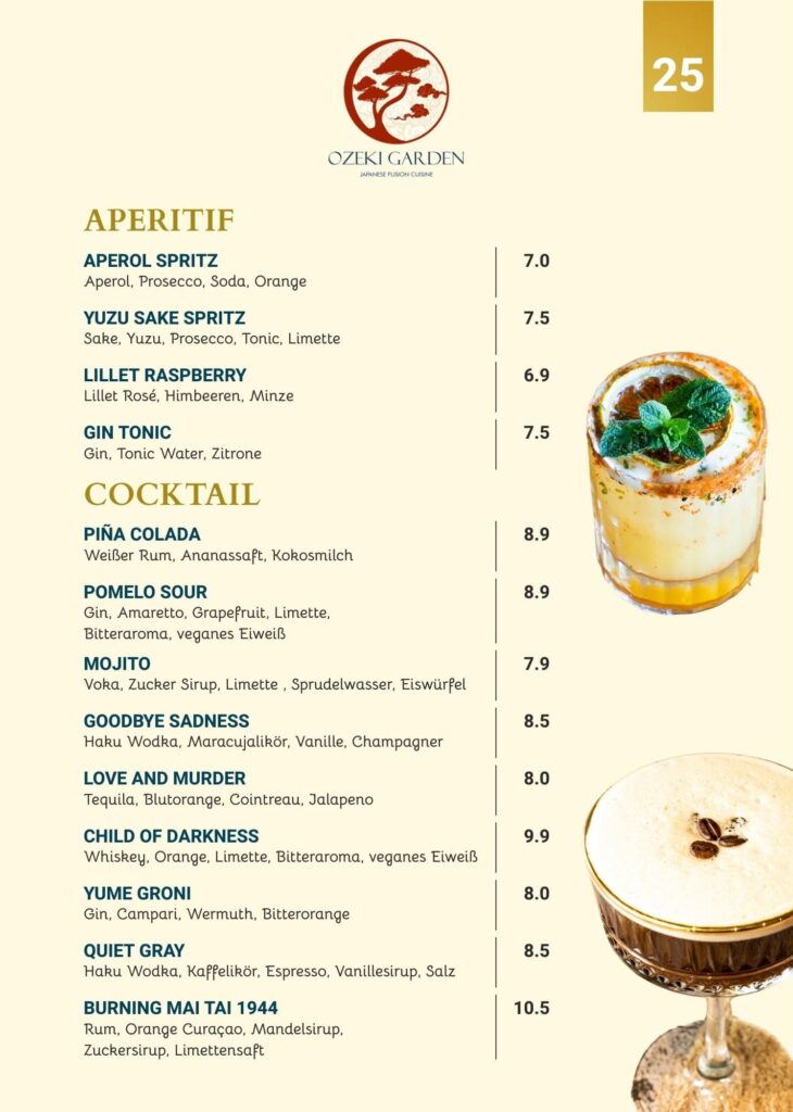 Speisekarte Ozeki Garden
