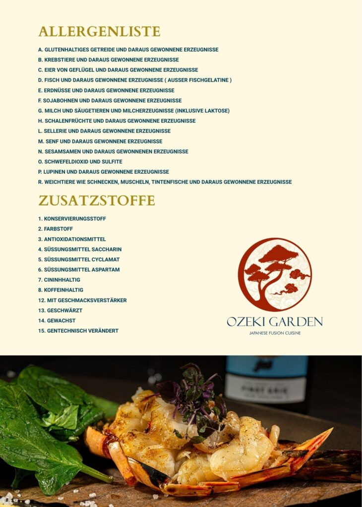 Speisekarte Ozeki Garden